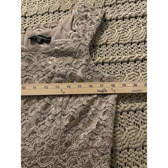 R&M Richards Petite 14P‎ Lace Sequin Dress - Taupe Sleeveless Made In USA - Picture 13 of 16